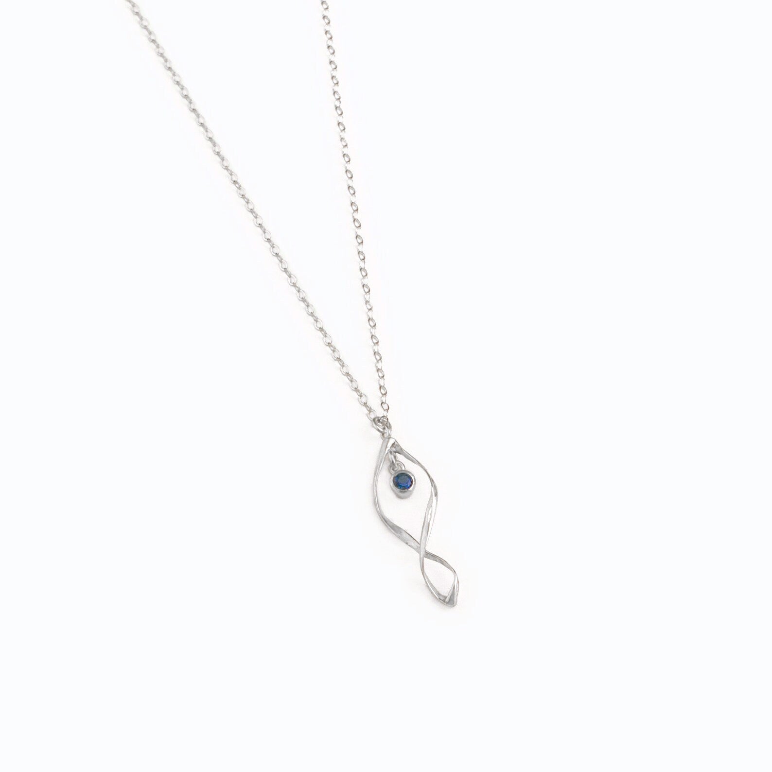 silver necklace with blue stone, alternative september birthstone, sapphire alternative