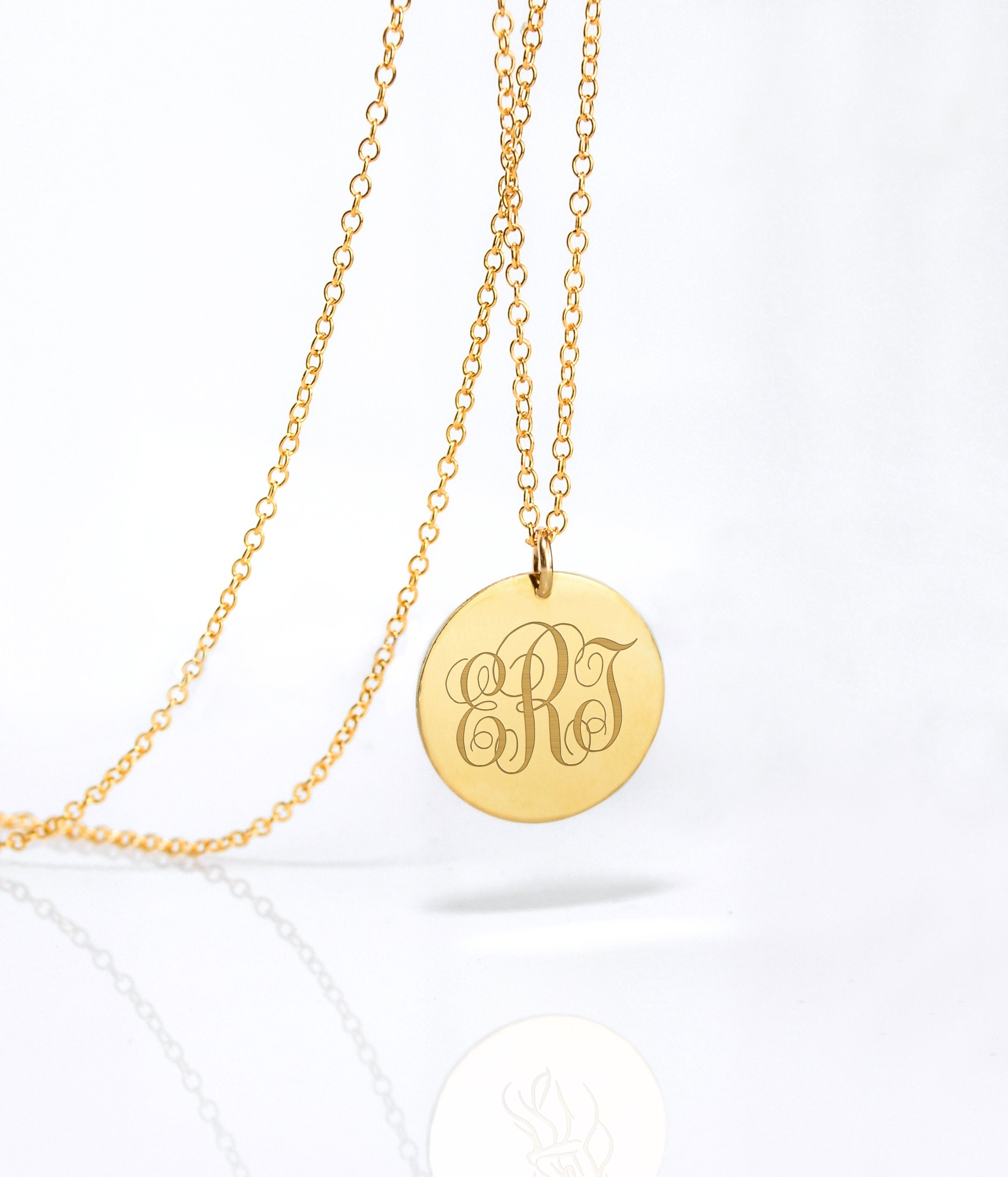 Personalized Monogram Pendant Necklace - Engraved Silver Pendant Gift 18 inch (45 cm)