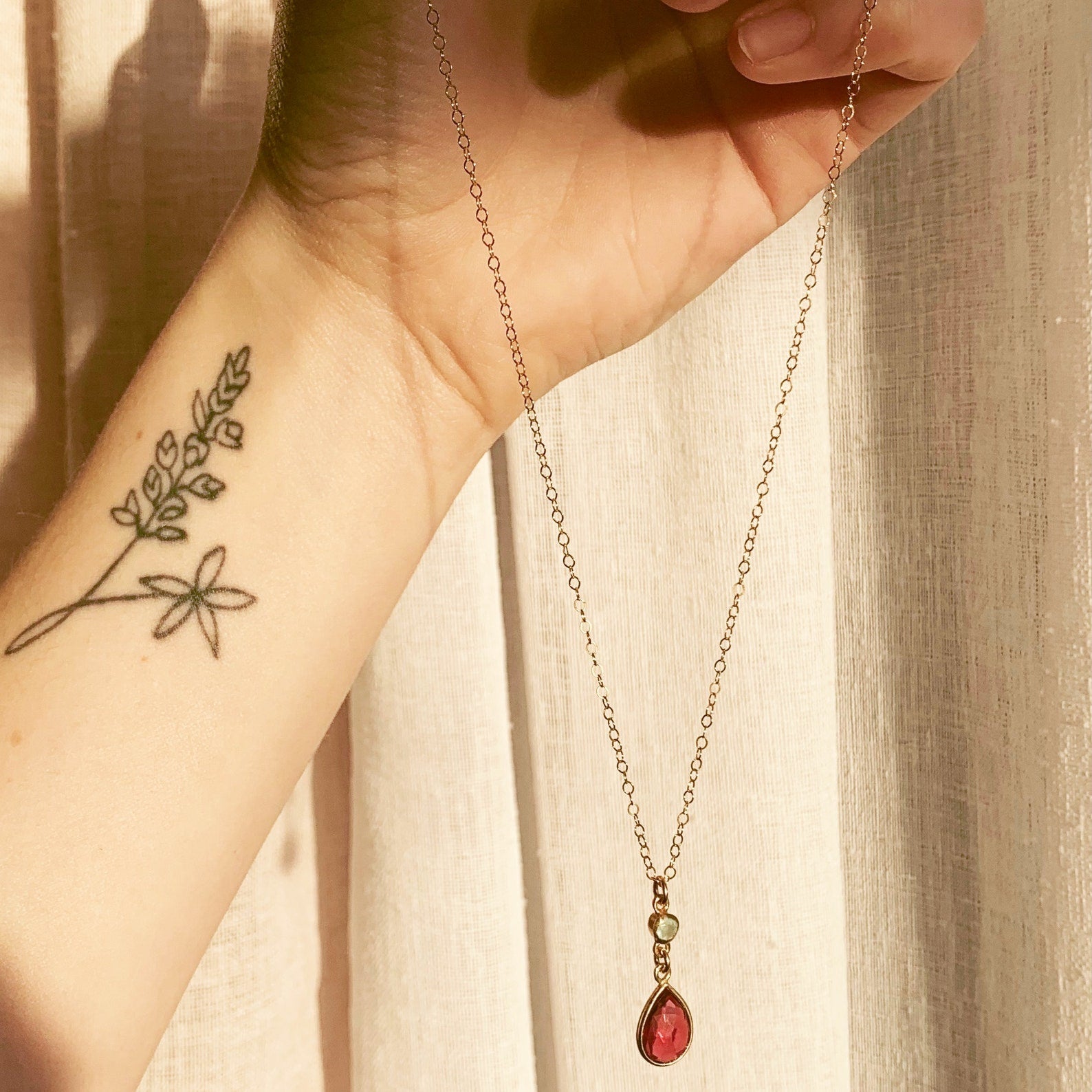 Tiny Birthstone Vertical Bar Necklace with Mother Stone