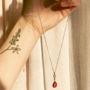 Tiny Birthstone Vertical Bar Necklace with Mother Stone