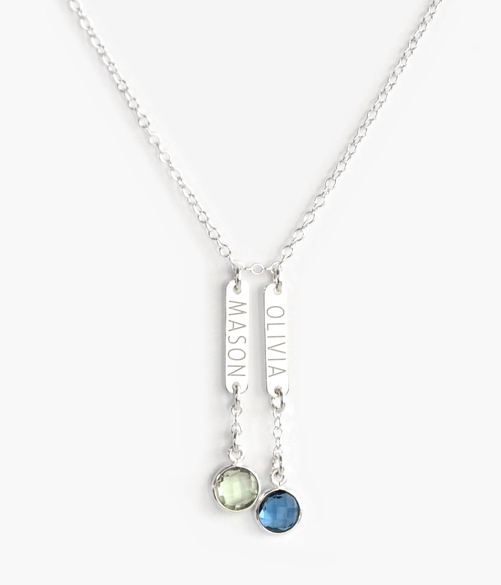 Mother's Bar Necklace with Kid's Names and Birthstone Charms