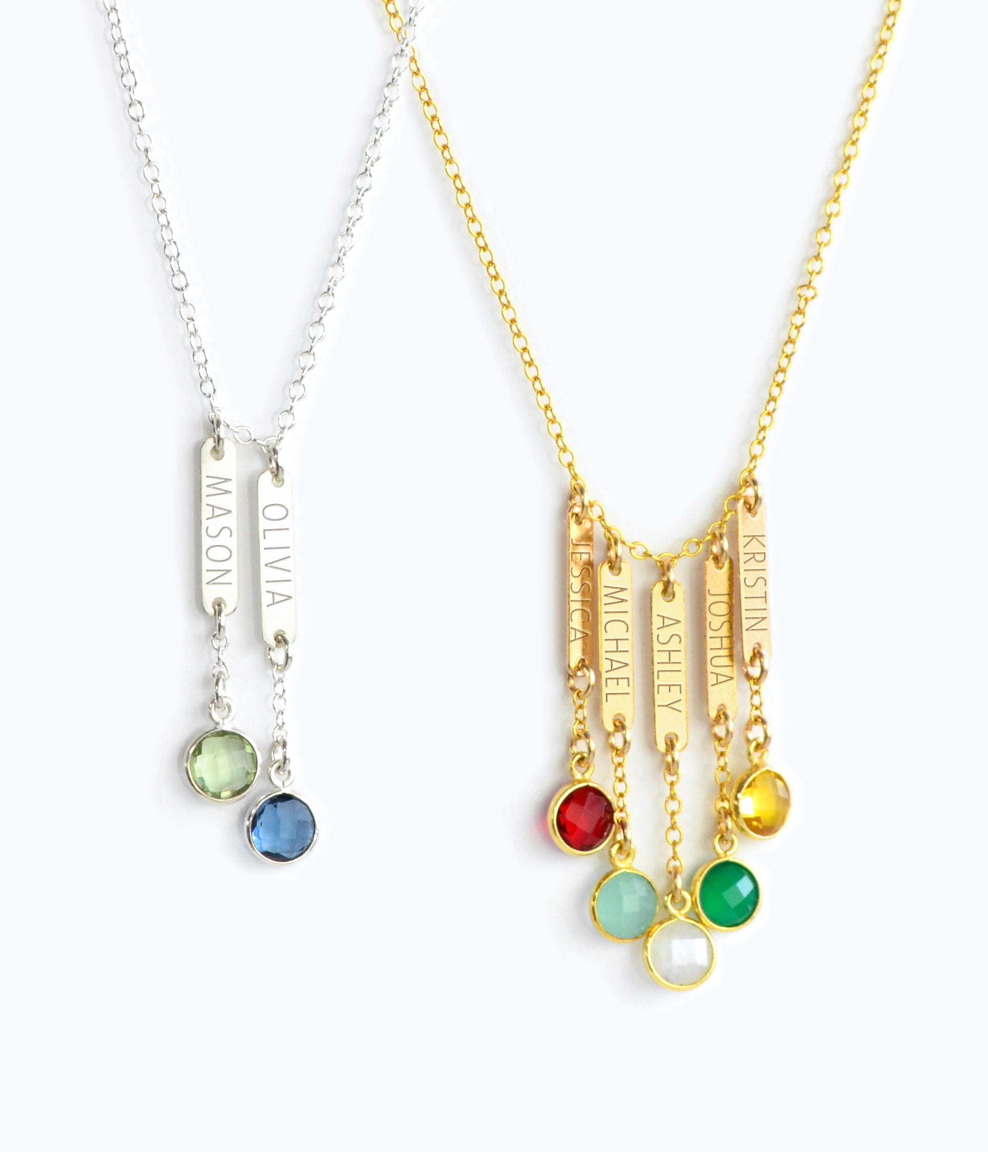 Mother's Bar Necklace with Kid's Names and Birthstone Charms