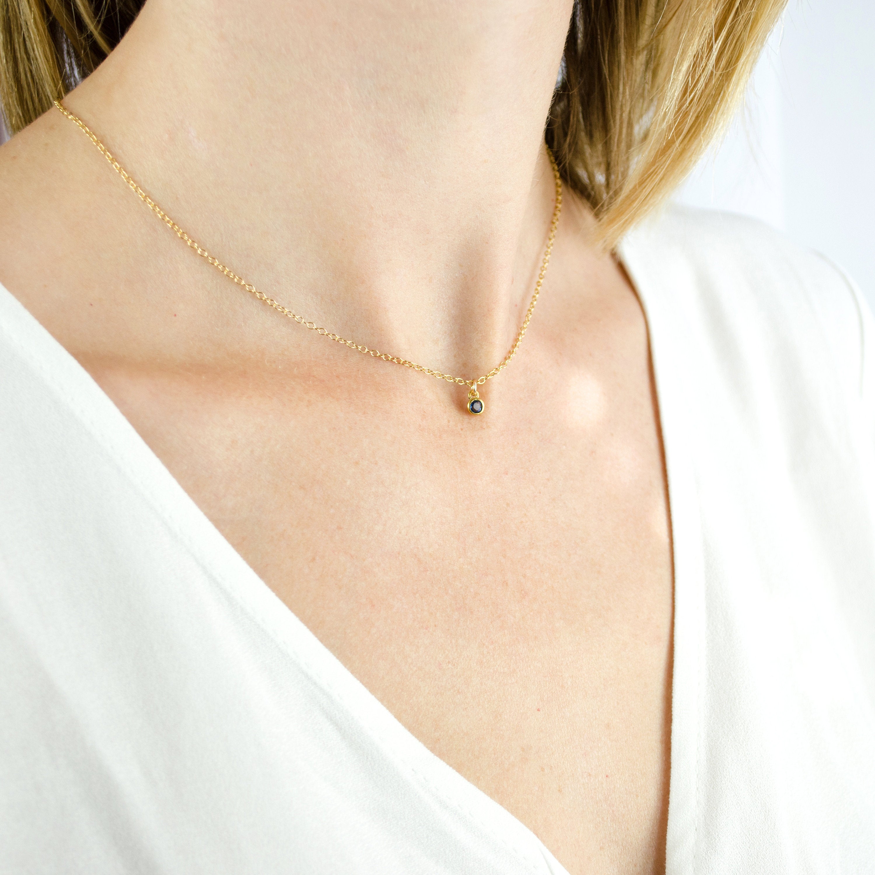 Tiny Birthstone Pendant Necklace : Available in All Birthstones