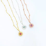 Tiny Sun Burst Necklace, Birthstone Sunshine Pendant [3mm]