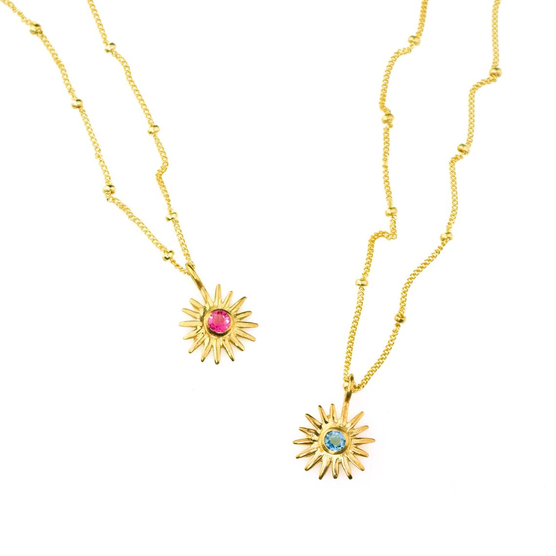 Tiny Sun Burst Necklace, Birthstone Sunshine Pendant [3mm]