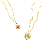 Tiny Sun Burst Necklace, Birthstone Sunshine Pendant [3mm]