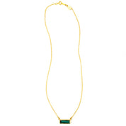 Single gold filled cable chain horizontal Green Tourmaline adira bar necklace october birthstone on white background