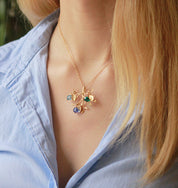 Family Tree Necklace with Kids Birthstone Crystals and Initials