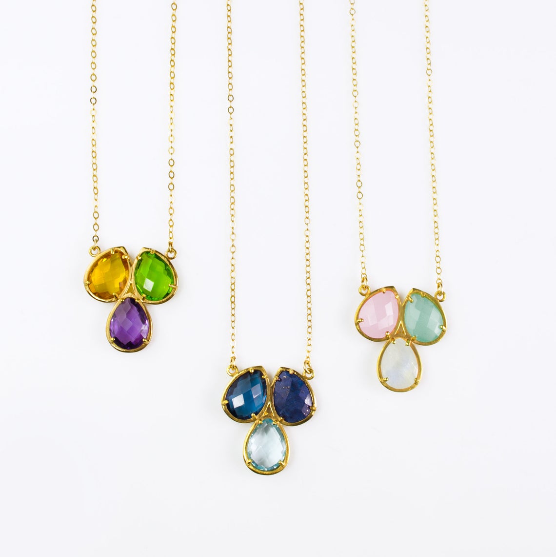 Mother's Necklace, Mom of Three Birthstone Necklace Pendant