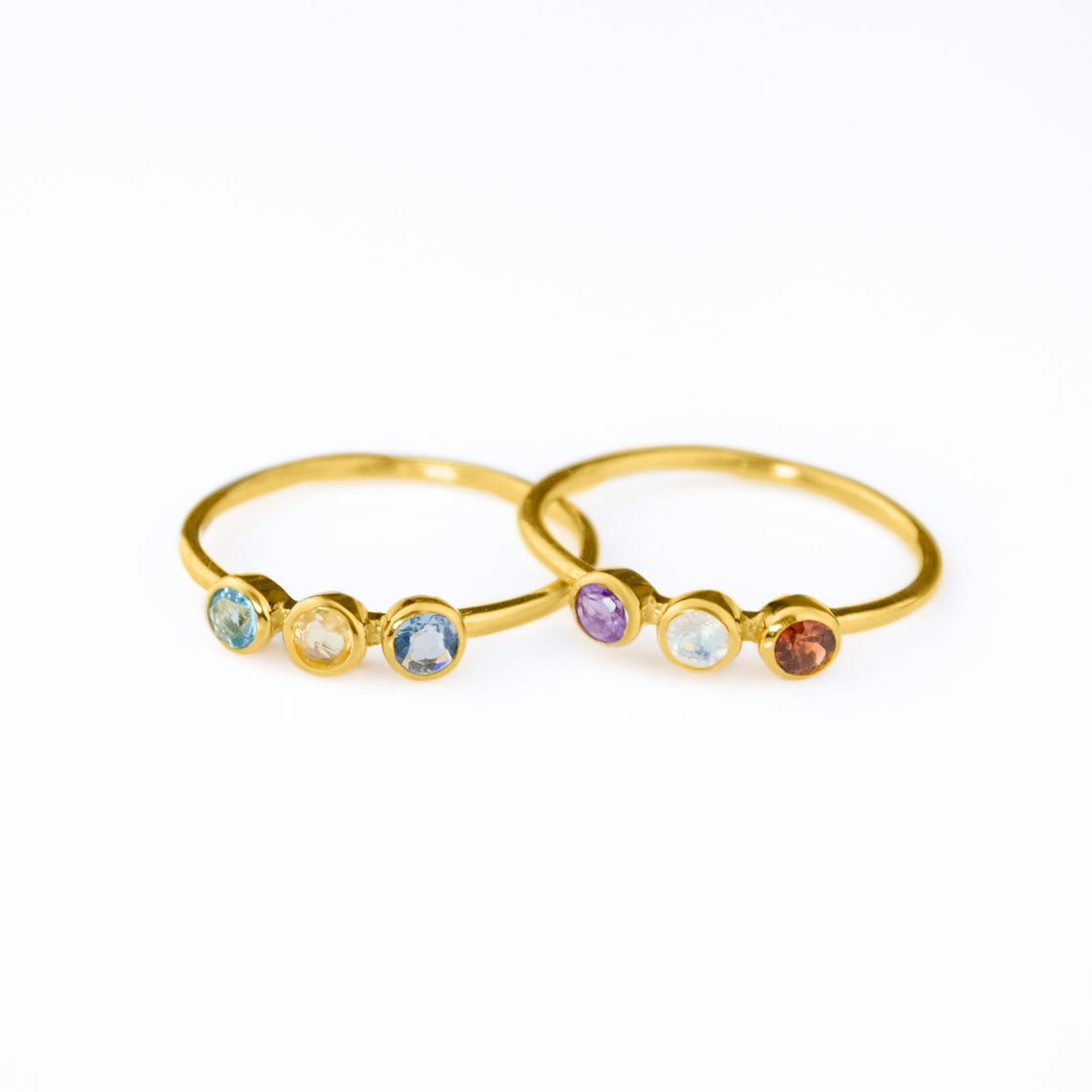 Two Dainty Personalized Three Birthstone Rings with Kids Birthstones for Mom. Customize Birthstones to represent kids, grandkids or your family. Mom, dad and baby birthstone ring. Custom Three Tiny Birthstone Ring for Her