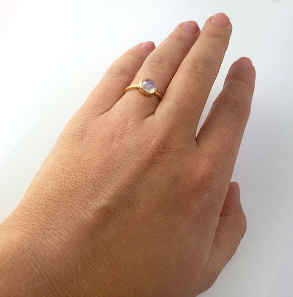Moonstone Round Bezel Set Faceted Ring - June Birthstone