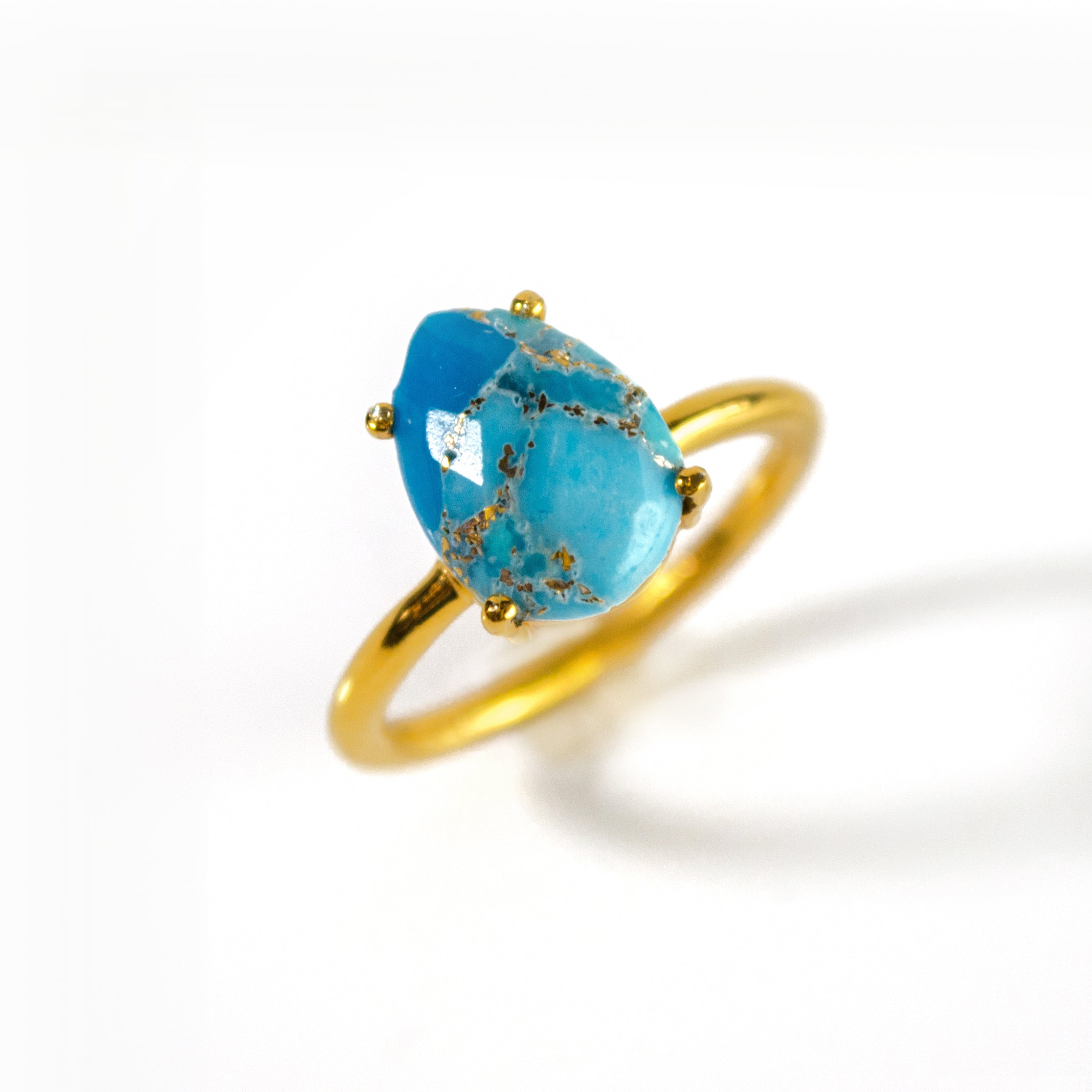 Copper Turquoise Teardrop Prong Set Ring • December Birthstone
