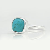 Turquoise ring, december birthstone jewelry, blue gemstone ring, square cushion faceted turquoise, Bezel set ring, Sterling silver ring, turquoise gift, december birthday gift, turquoise ring for her
