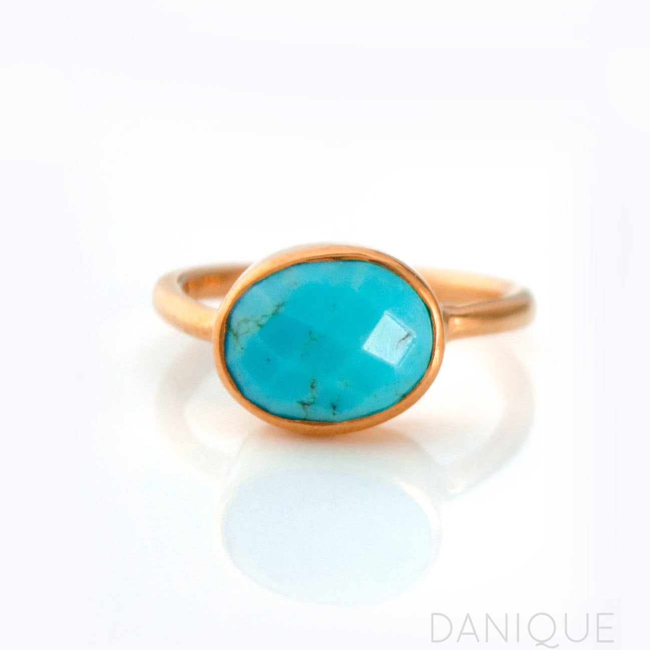 Turquoise ring, december birthstone jewelry, blue gemstone ring, Oval faceted turquoise, Bezel set ring, 18k vermeil rose gold, Sterling silver ring, turquoise gift, december birthday gift, copper turquoise ring for her