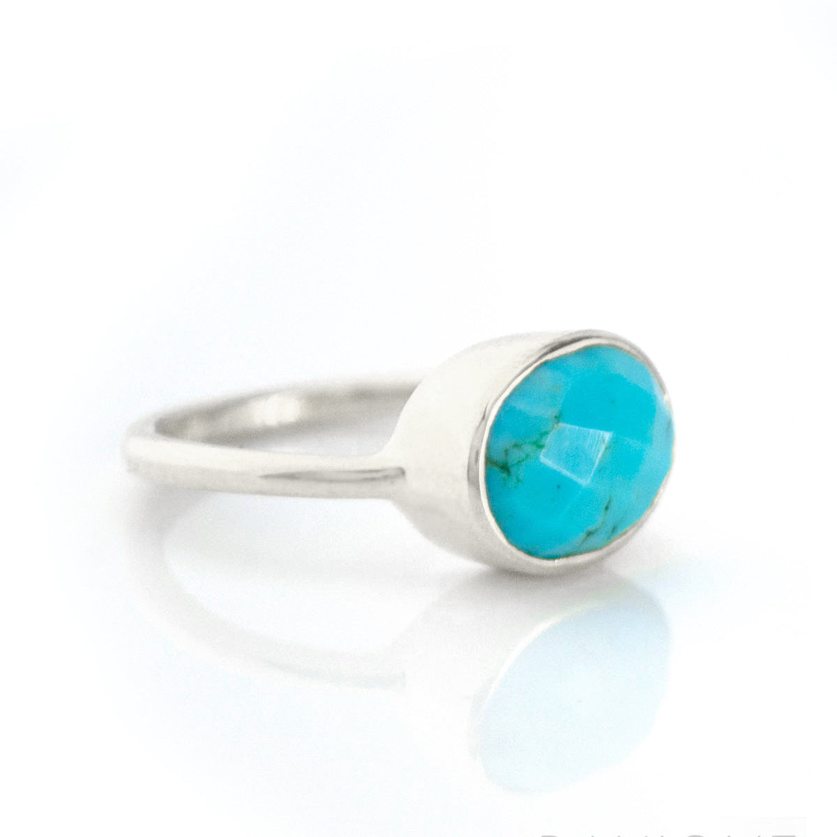 Turquoise ring, december birthstone jewelry, blue gemstone ring, Oval faceted turquoise, Bezel set ring, Sterling silver ring, turquoise gift, december birthday gift, copper turquoise ring for her