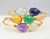 Mother's Adjustable Bangle Bracelet with Two Large Birthstones
