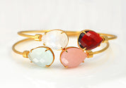 Mother's Adjustable Bangle Bracelet with Two Large Birthstones