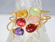 Mother's Adjustable Bangle Bracelet with Two Birthstones & Letter Charms