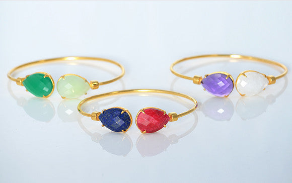 Mother's Adjustable Bangle Bracelet with Two Large Birthstones