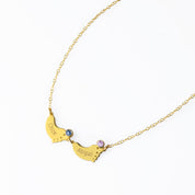 Footprint Charm Horizontal Connector Necklace with Engraved Kid's Names and Birthstones
