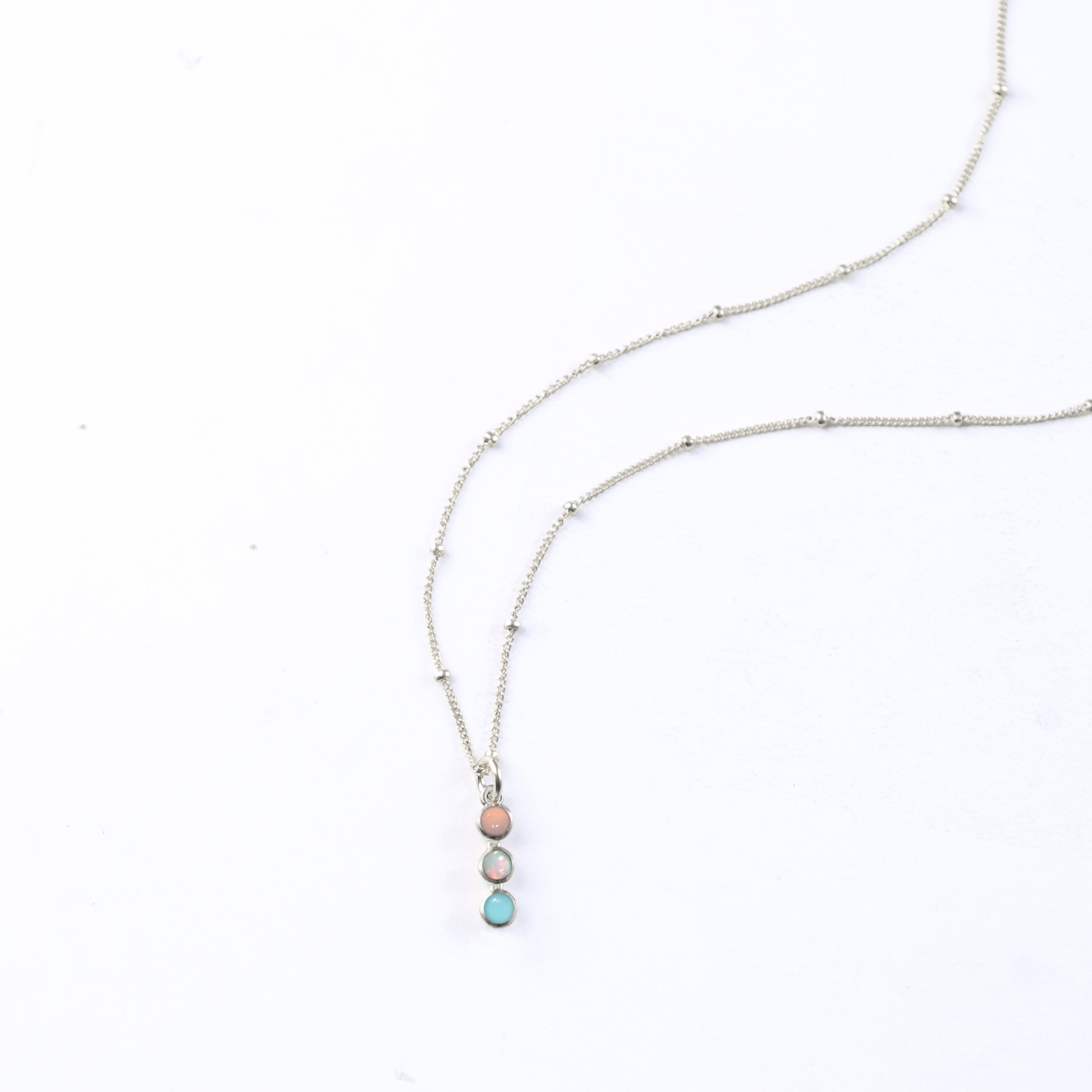 Tiny Birthstone Cabochon Vertical Bar Necklace : Available in All Birthstones