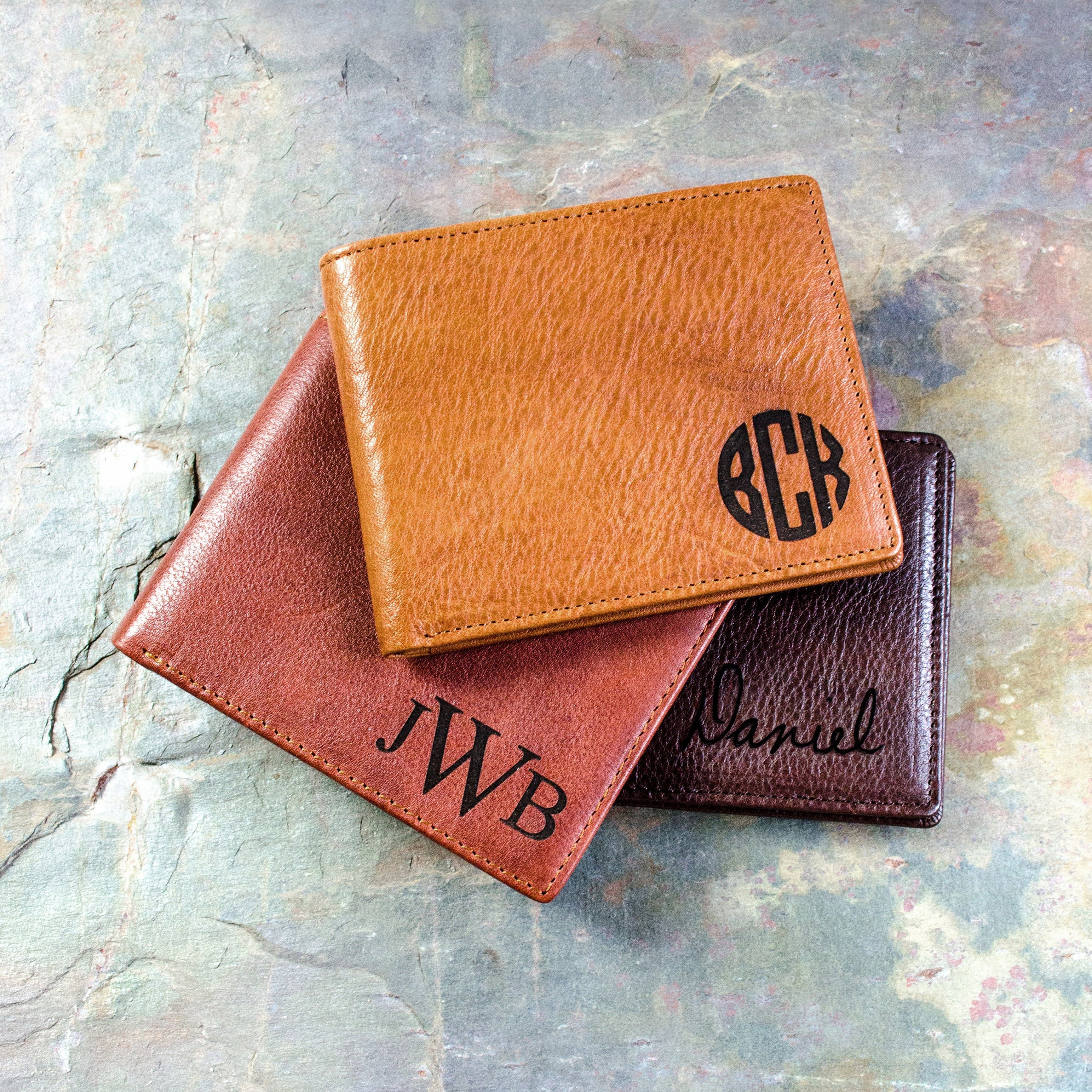 Personalized Leather Wallet with Monogram or Handwriting Danique