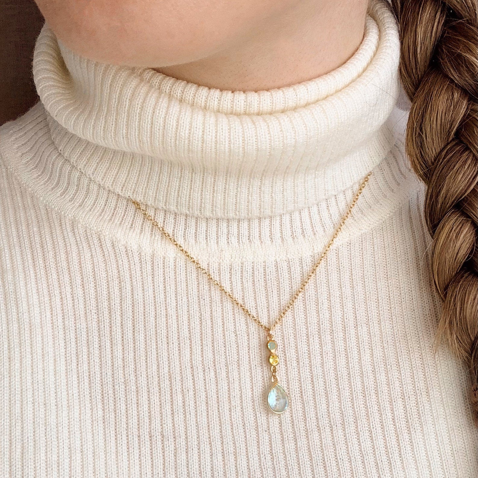 Tiny Birthstone Vertical Bar Necklace with Mother Stone