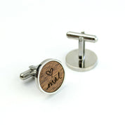 One pair of walnut cufflinks with custom handwriting from a photograph with silver base. Customize cufflinks for a graduate, new promotion, prom, formal events, groomsman or wedding party gifts. gift ready. mens anniversary gifts, gifts for men, christmas gifts for him, valentine's day gifts for men, gift for husband, gift for fiance, father's day gift, birthday gift, wedding anniversary gift, wedding party gift, father of the groom gift, father of the bride gift, wood anniversary