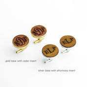 We handcraft each piece of real walnut, cedar, afromosia, burch, ebony or cedar and protect with natural beeswax to set in each cufflink. Choose from a silver (rhodium) or gold (brass) base for the perfect coloring. Customize cufflinks for a graduate, new promotion, prom, formal events, groomsman or wedding party gifts. mens anniversary gifts, gifts for men, christmas gifts for him, valentine's day gifts for men, gift for husband, gift for fiance, father's day gift, birthday gift, wood anniversary gift