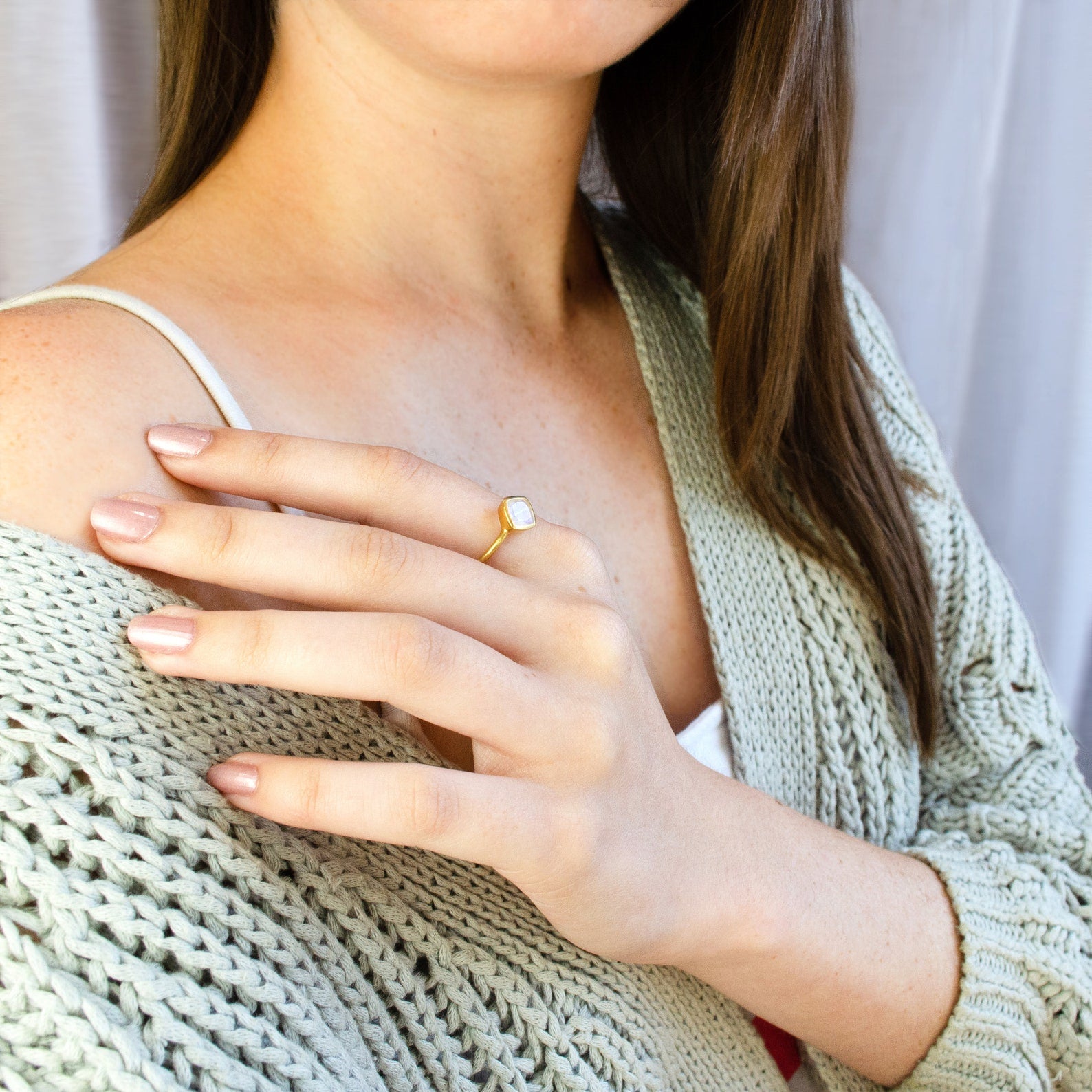 Pink Chalcedony Teardrop Ring - October Birthstone