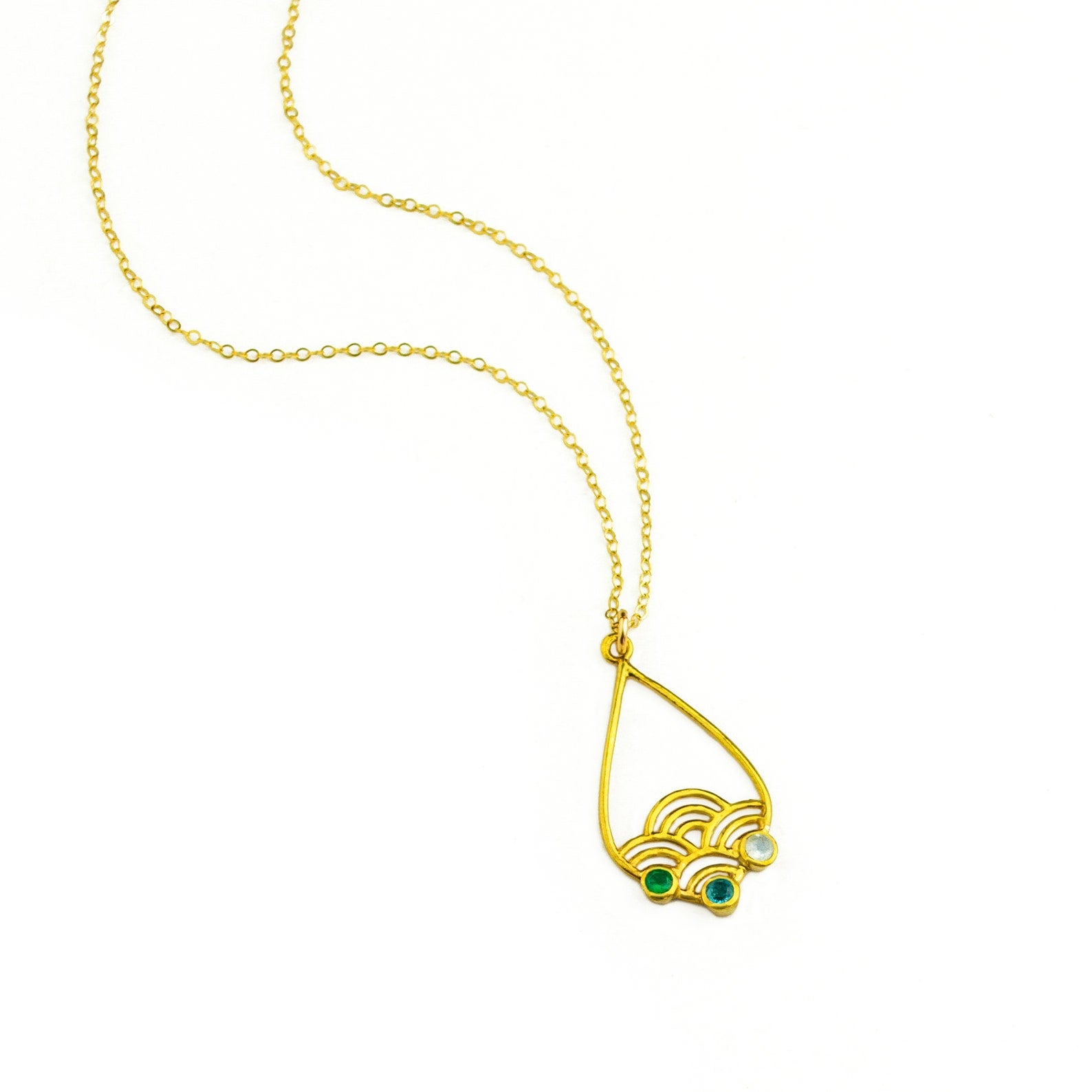 Custom Wave Teardrop Birthstone Necklace